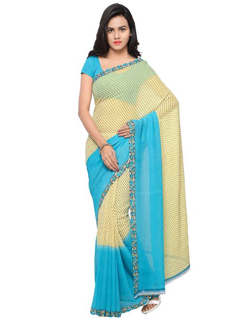 printed bordered saree with blouse - 16751566 - Very Small Image - 1