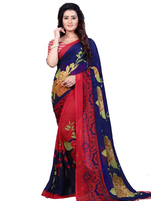 floral printed saree with blouse - 16751572 - Very Small Image - 1