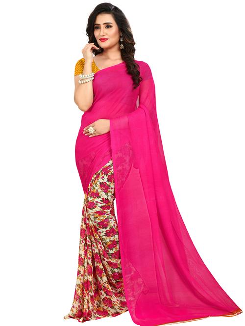 floral printed half & half saree with blouse - 16751579 - Very Small Image - 1