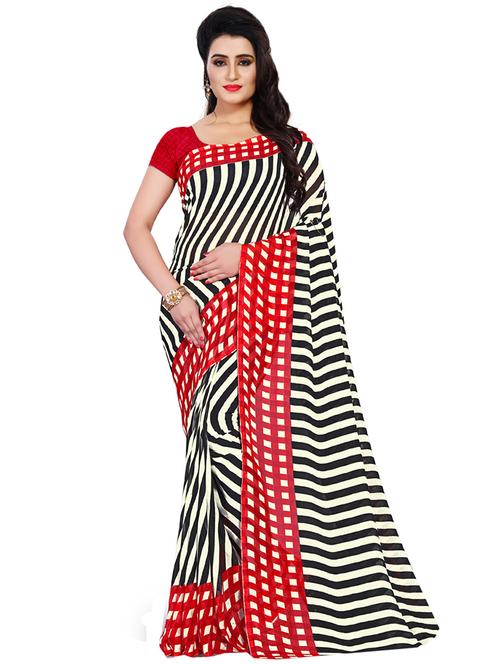 striped bordered saree with blouse - 16751580 - Very Small Image - 1