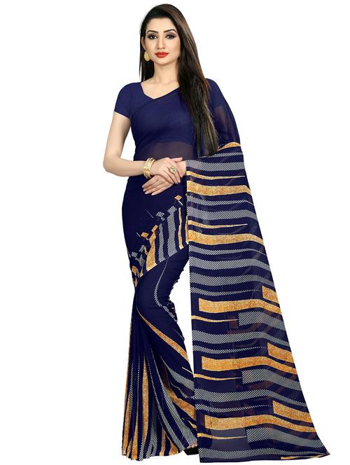 stripe printed saree with blouse - 16751588 - Very Small Image - 1