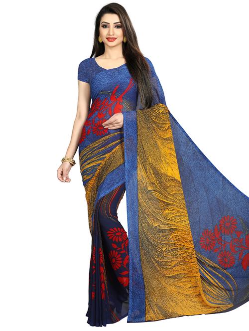 floral printed saree with blouse - 16751589 - Very Small Image - 1
