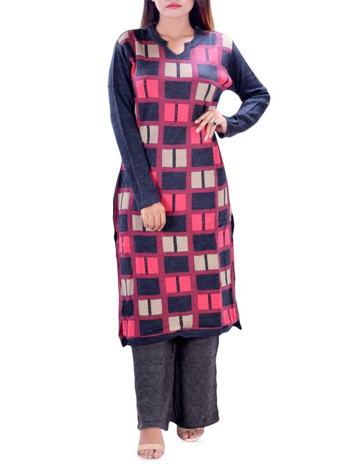 checkered woolen kurta - 16751710 - Very Small Image - 1