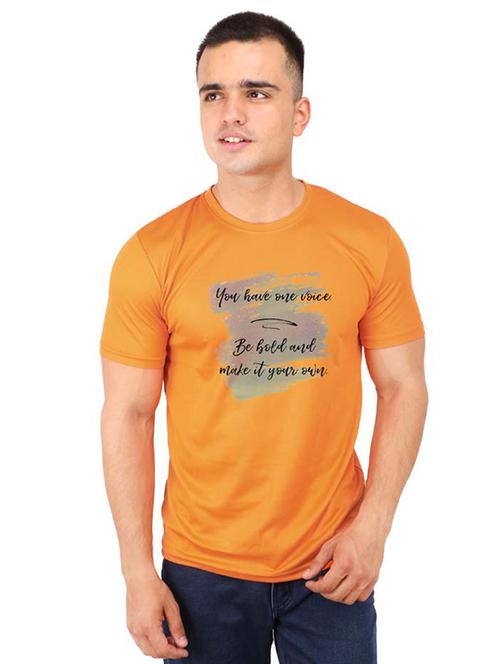 orange typographic chest print t-shirt - 16752043 - Very Small Image - 1