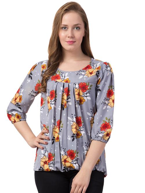 round neck floral blouson top - 16753351 - Very Small Image - 1