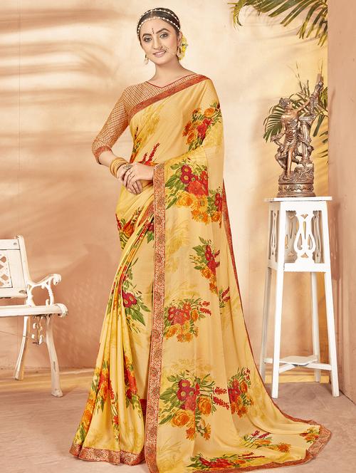 floral printed saree with blouse - 16754063 - Very Small Image - 1