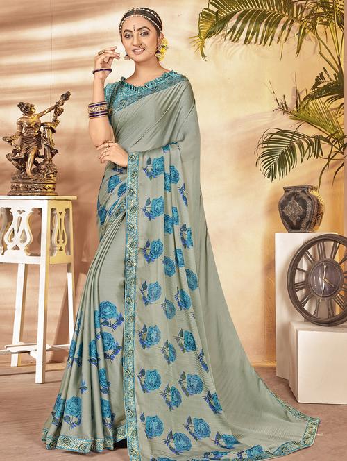 floral printed saree with blouse - 16754071 - Very Small Image - 1
