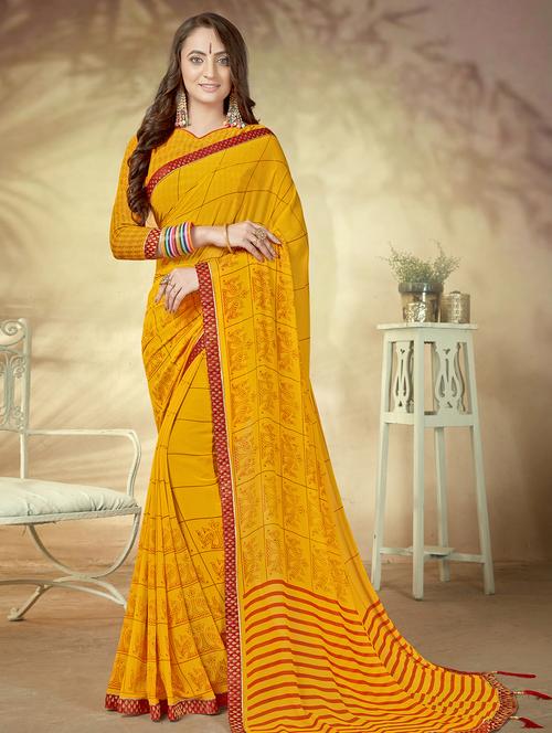 check printed saree with blouse - 16754080 - Very Small Image - 1