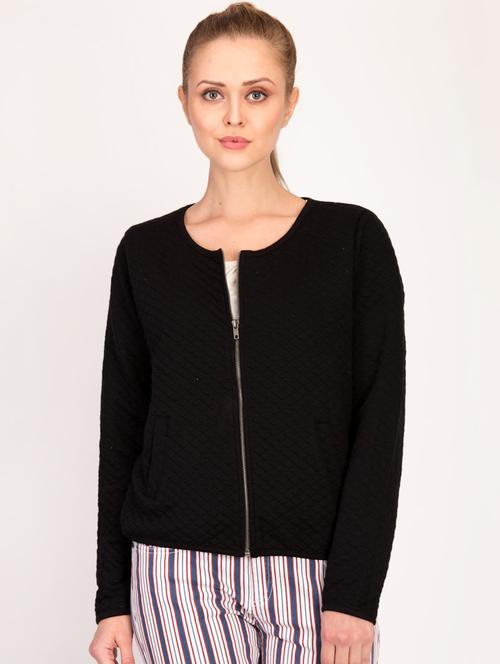 checkered quilted round neckwool jacket - 16754289 - Very Small Image - 1