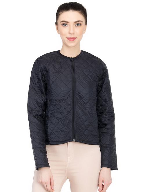 checkered quilted round neck polyester jacket - 16754324 - Very Small Image - 1