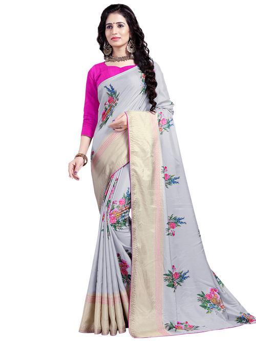 floral bordered saree with blouse - 16754461 - Very Small Image - 1