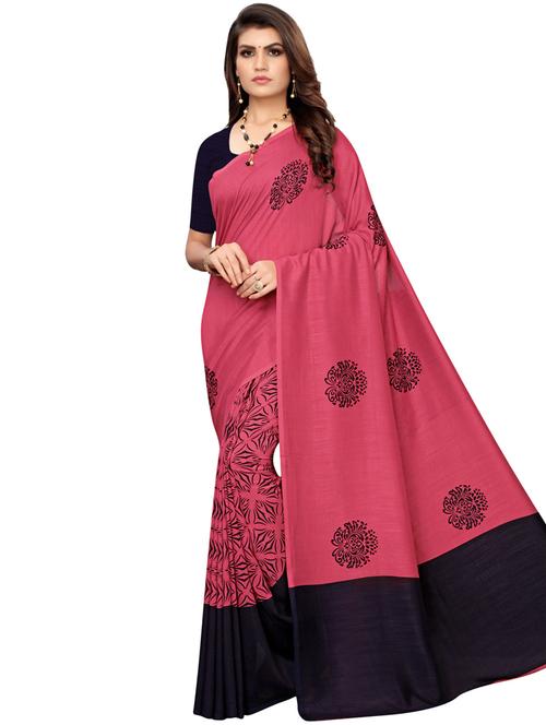 contrast block printed saree with blouse - 16754467 - Very Small Image - 1