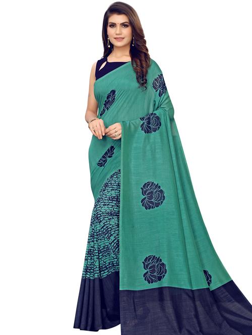green georgette printed saree with blouse - 16754472 - Very Small Image - 1