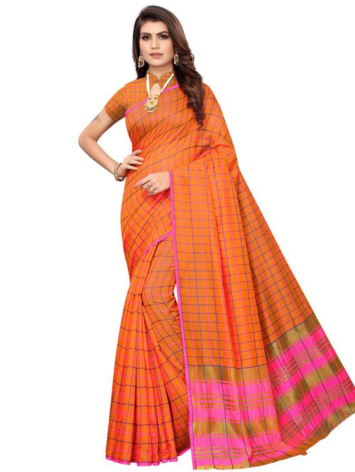 checkered printed saree with blouse - 16754480 - Very Small Image - 1
