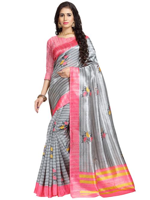 floral bordered saree with blouse - 16754482 - Very Small Image - 1
