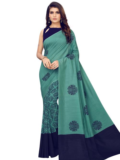turquoise georgette printed saree with blouse - 16754484 - Very Small Image - 1