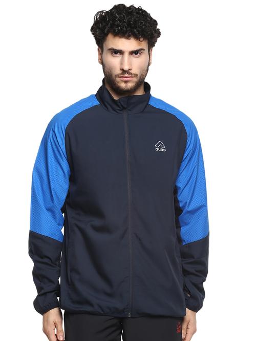 navy blue color block casual jacket - 16754505 - Very Small Image - 1
