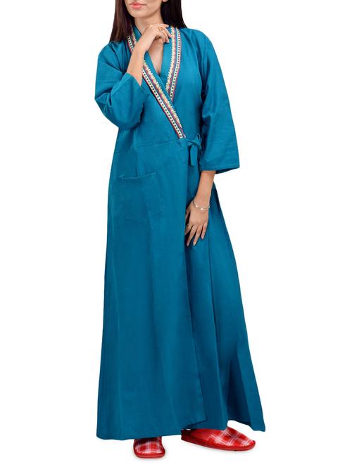 overlap neck solid night gown - 16754660 - Very Small Image - 1