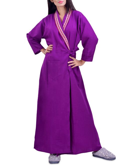 overlap neck solid night gown - 16754663 - Very Small Image - 1