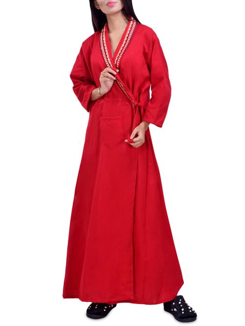 overlap neck solid night gown - 16754664 - Very Small Image - 1