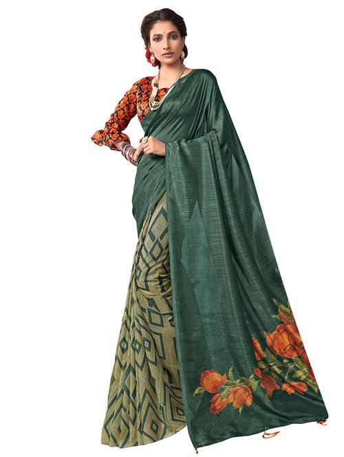 floral printed saree with blouse - 16755916 - Very Small Image - 1