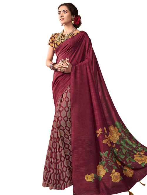 floral printed saree with blouse - 16755917 - Very Small Image - 1