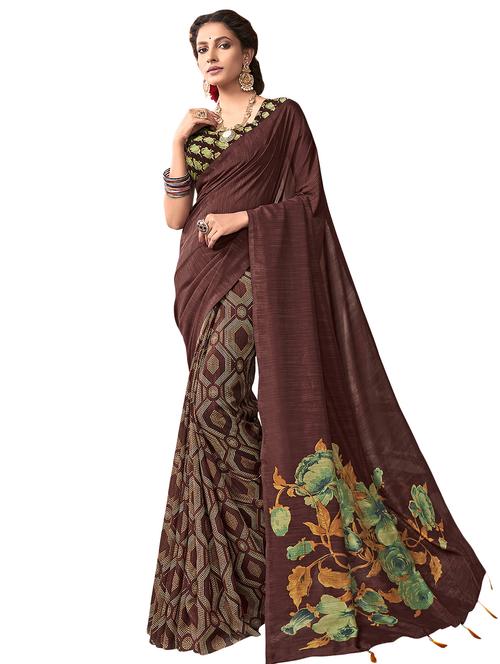 floral printed saree with blouse - 16755925 - Very Small Image - 1