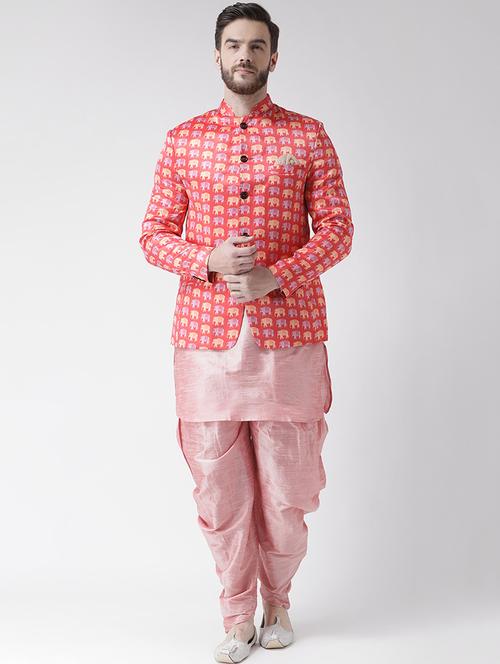 pink solid dhoti kurta set with bandhgala blazer - 16756159 - Very Small Image - 1