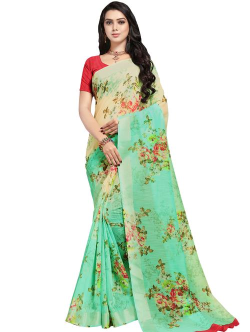 floral printed saree with blouse - 16760367 - Very Small Image - 1