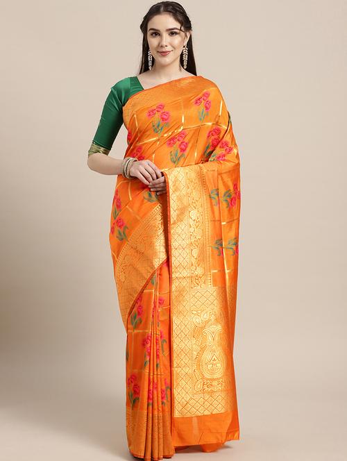 floral kanjivaram saree with blouse - 16762433 - Very Small Image - 1
