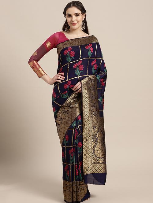 floral kanjivaram saree with blouse - 16762445 - Very Small Image - 1