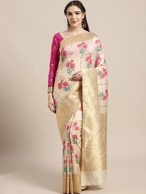 floral kanjivaram saree with blouse - 16762447 - Very Small Image - 1