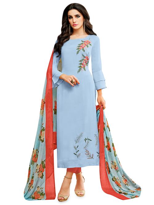 embroidered semi-stitched suit - 16762512 - Very Small Image - 1