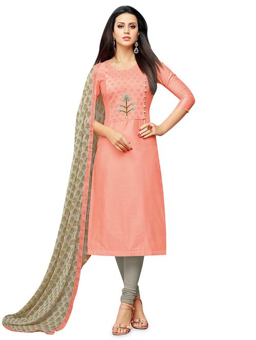 embroidered semi-stitched suit - 16762530 - Very Small Image - 1
