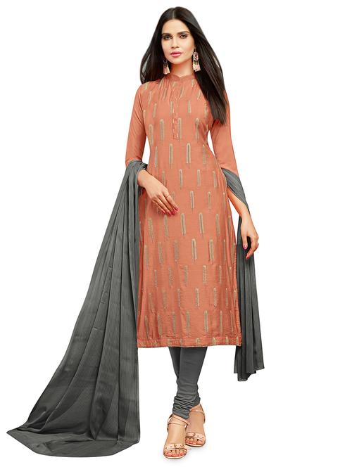 embroidered semi-stitched suit - 16762532 - Very Small Image - 1