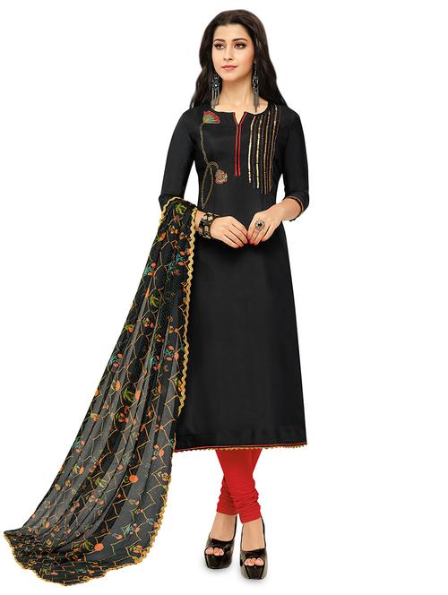 embroidered semi-stitched suit - 16762533 - Very Small Image - 1