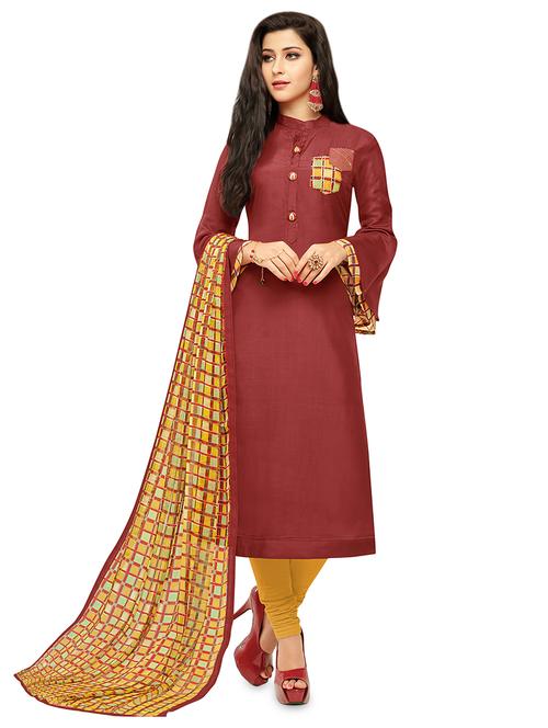 embroidered semi-stitched suit - 16762535 - Very Small Image - 1