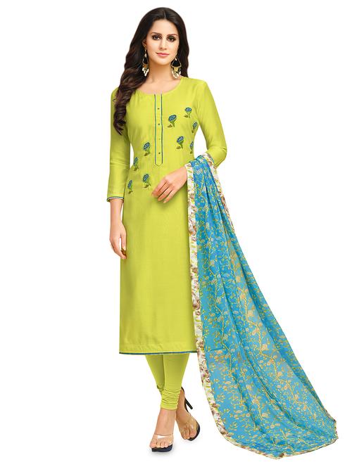 embroidered semi-stitched suit - 16762553 - Very Small Image - 1