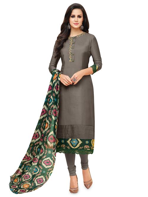 embroidered semi-stitched suit - 16762562 - Very Small Image - 1