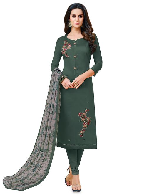 embroidered semi-stitched suit - 16762568 - Very Small Image - 1