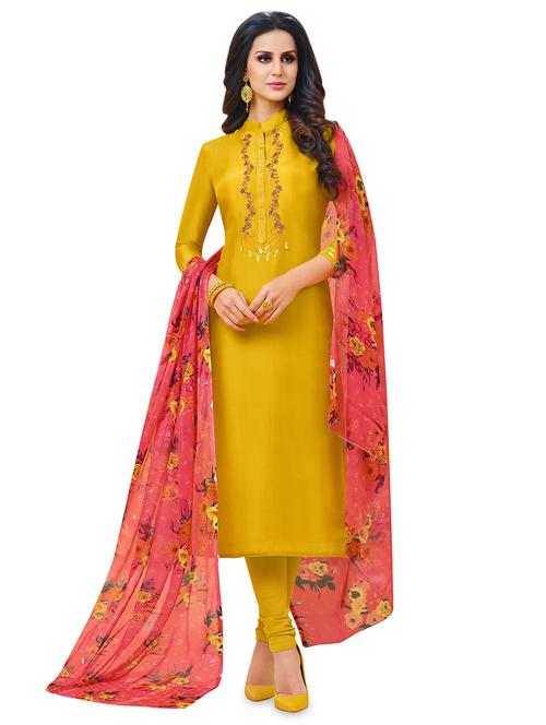 embroidered semi-stitched suit - 16762569 - Very Small Image - 1