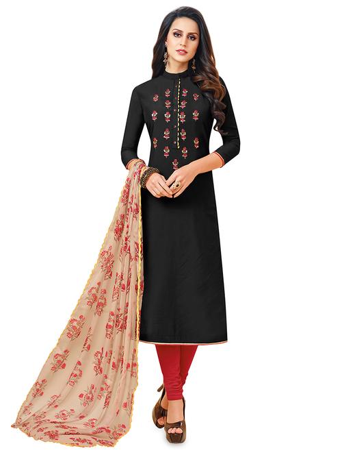 embroidered semi-stitched suit - 16762575 - Very Small Image - 1