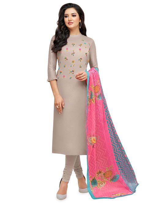 embroidered semi-stitched suit - 16762587 - Very Small Image - 1