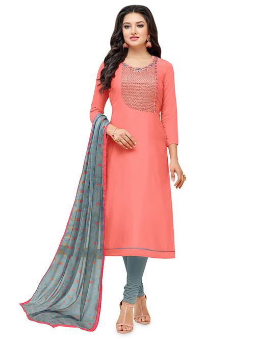 embroidered semi-stitched suit - 16762591 - Very Small Image - 1