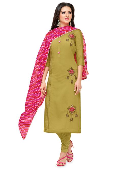 embroidered semi-stitched suit - 16762593 - Very Small Image - 1