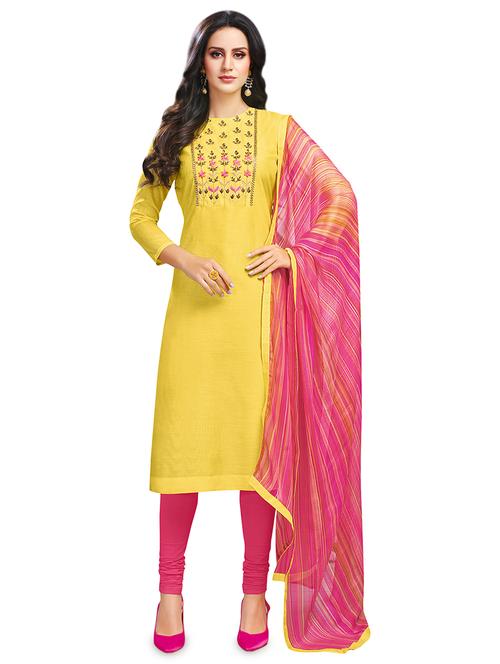 embroidered semi-stitched suit - 16762601 - Very Small Image - 1