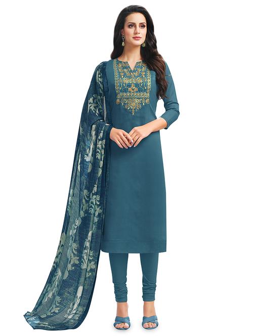 embroidered semi-stitched suit - 16762602 - Very Small Image - 1
