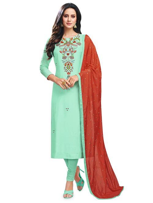 embroidered semi-stitched suit - 16762604 - Very Small Image - 1