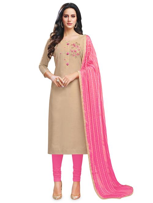 embroidered semi-stitched suit - 16762605 - Very Small Image - 1