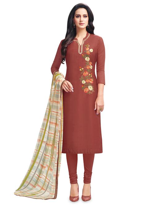 embroidered semi-stitched suit - 16762611 - Very Small Image - 1